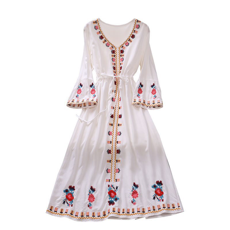 Holiday Embroidered Crab Pattern Swing Maxi Dress