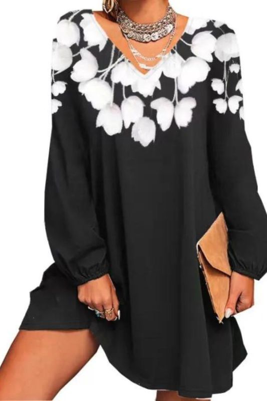 Women's Casual Loose Fashion O-Neck Long Sleeve Street  Dress