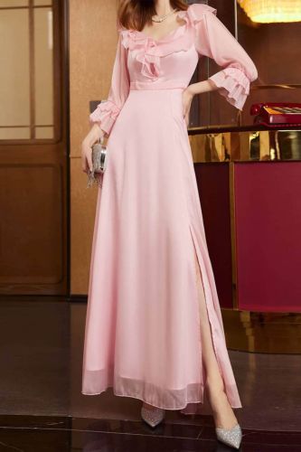 Fashion Buy Pink Wedding Dress Ruffle Elegant Formal Evening Gown Wedding Guest Dress