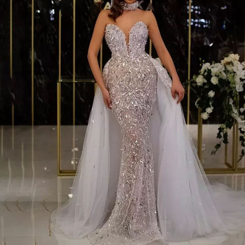 Women's Sexy Sequin Mermaid V-neck Sleeveless Elegant  Wedding Guest Dress