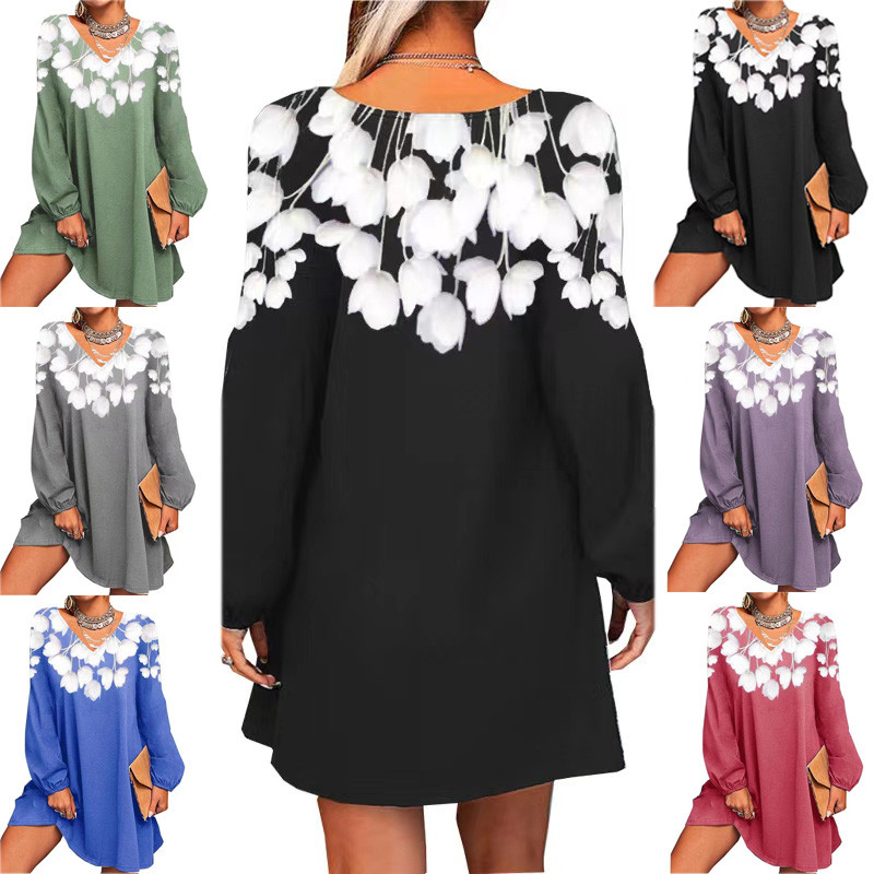 Women's Casual Loose Fashion O-Neck Long Sleeve Street  Dress