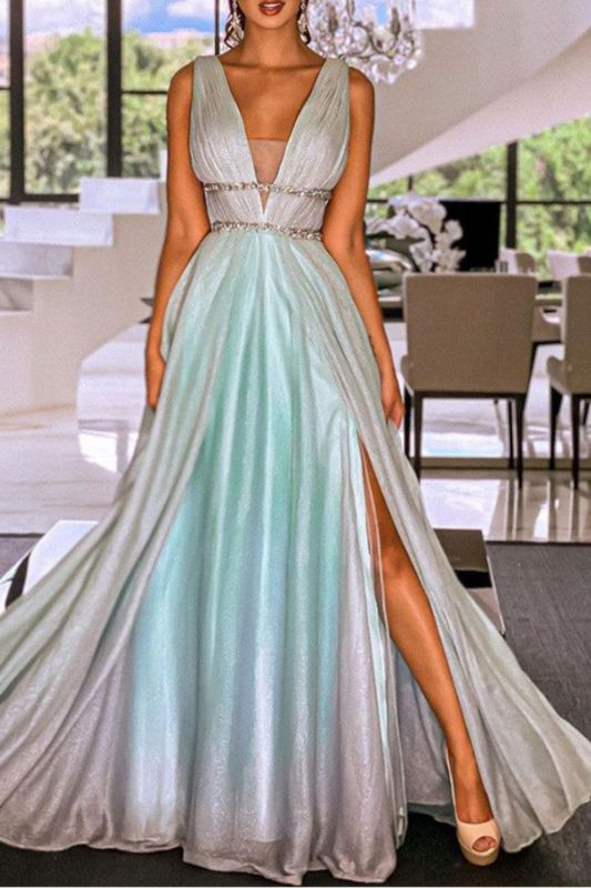 Women's Sexy V Neck Slit Fashion Party Sleeveless Wedding Guest Dress