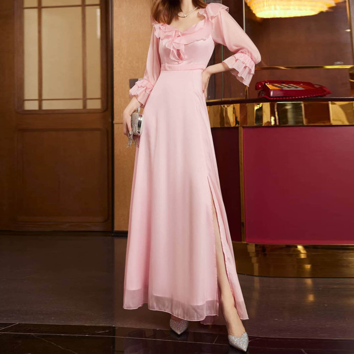 Fashion Buy Pink Wedding Dress Ruffle Elegant Formal Evening Gown Wedding Guest Dress