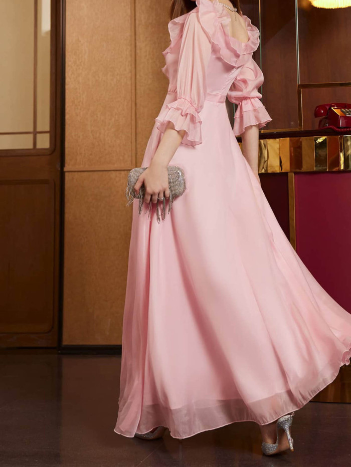 Fashion Buy Pink Wedding Dress Ruffle Elegant Formal Evening Gown Wedding Guest Dress