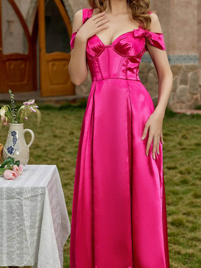 Fashion Solid Color Sexy Elegant Party Prom Evening  Wedding Guest Dress