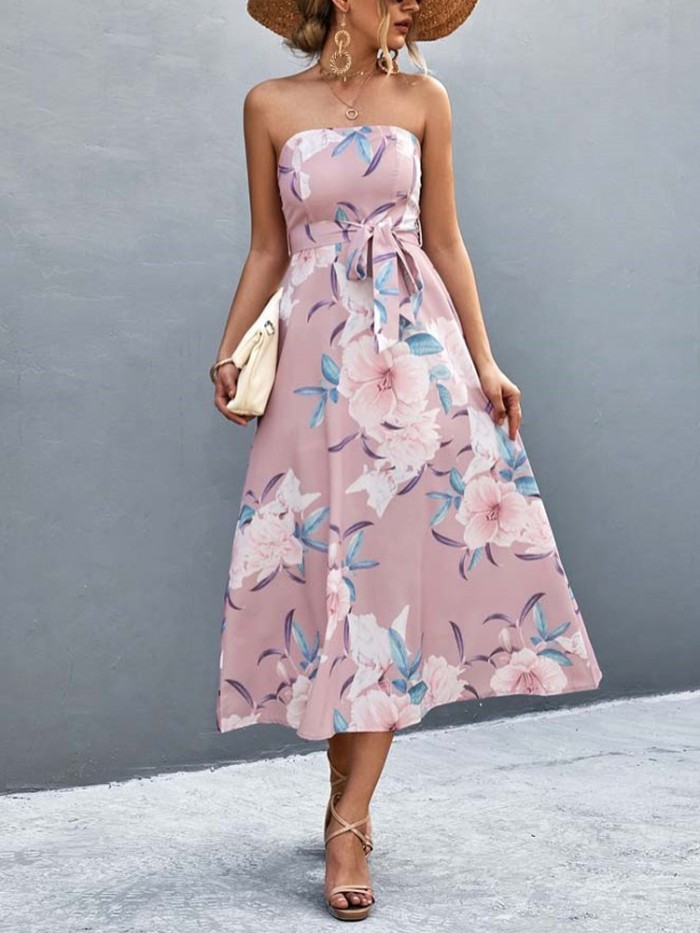 Summer Floral Print Boho A-Line Sleeveless Elegant Party  Maxi Dress
