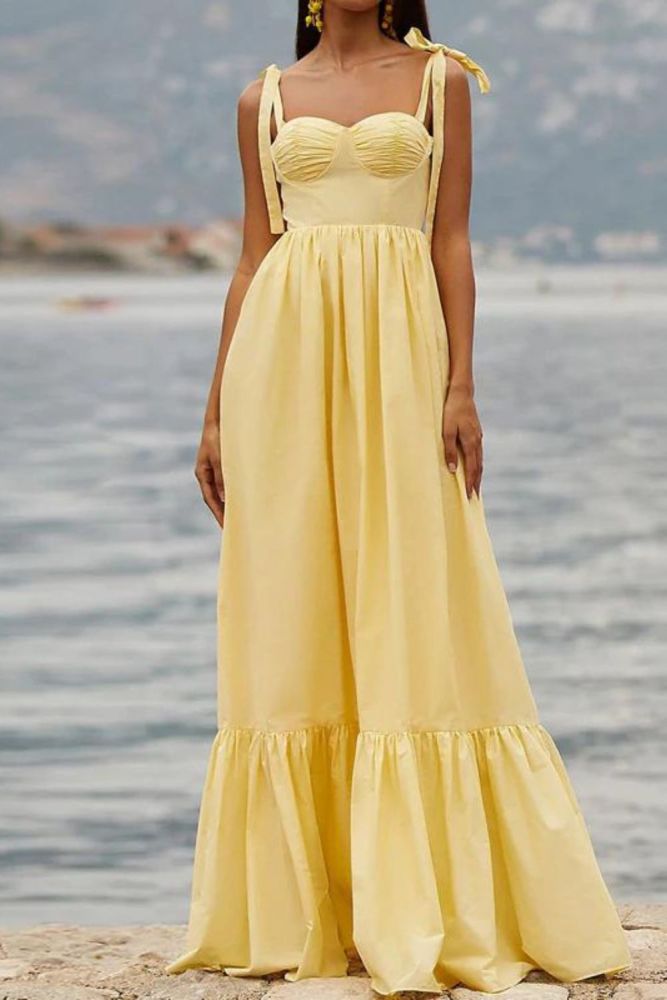 Fashion Slant Neck Draped Party Solid Color High Waist Off Shoulder Tie Pleated  Maxi Dress