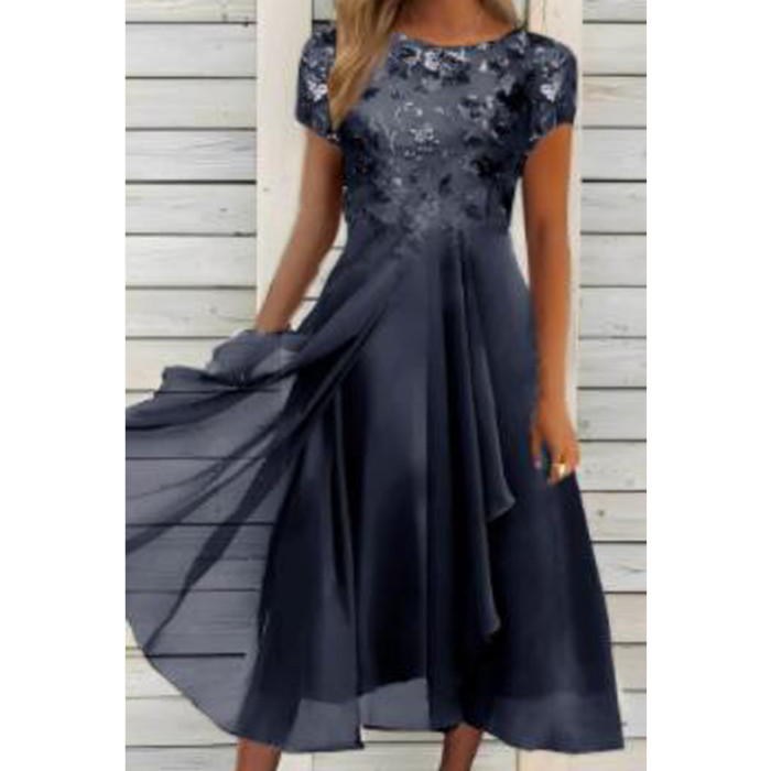 Elegant Fashion Sexy Lace Sequins Slim Party High Waist Irregular Midi Dress