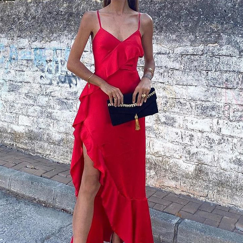 Women Fashion Sexy V Neck Elegant Sleeveless Casual Maxi Dress