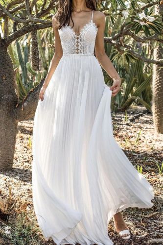 Summer Bohemian White Lace Sexy Backless Tunic Wedding Guest Dress