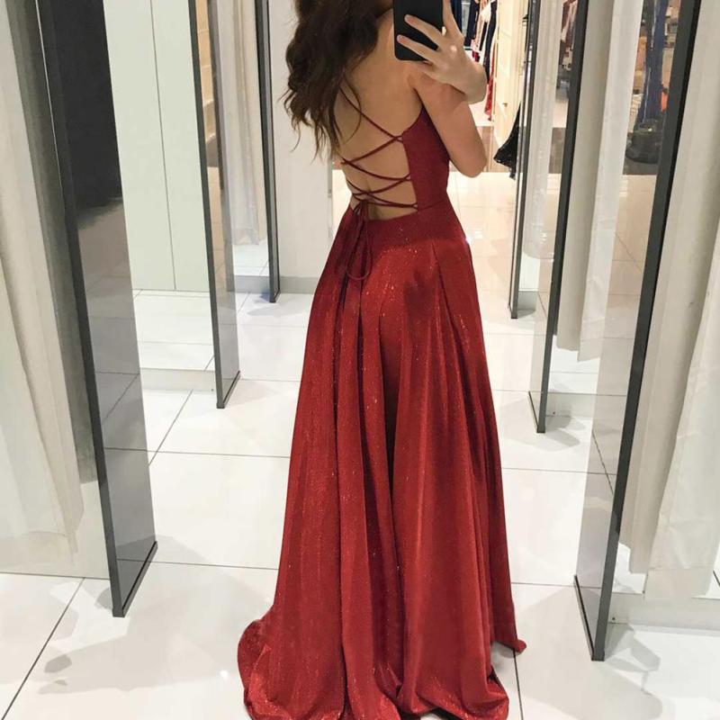 Women's A-Line Fashion Satin Prom Sexy Shiny Sexy Cutout Wedding Guest Dress