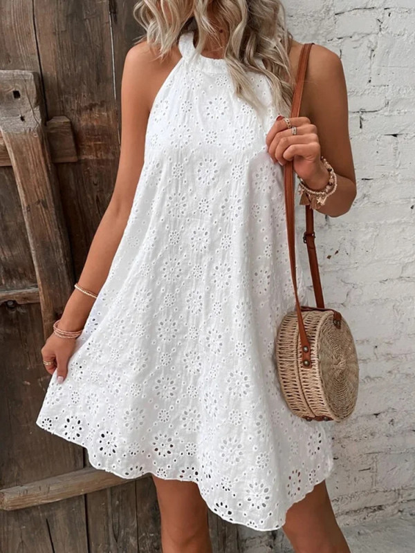 Fashion Halter Neck Loose O Neck Sleeveless Party Beach Elegant A Line Mini Casual Dress