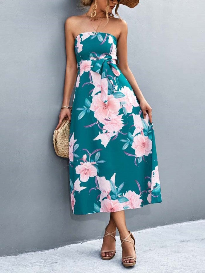 Summer Floral Print Boho A-Line Sleeveless Elegant Party  Maxi Dress