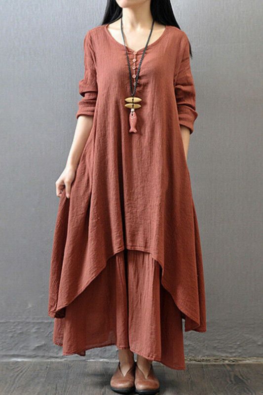 Summer Women's Solid Color Bohemian Style Retro Loose Irregular Swing Casual Dress