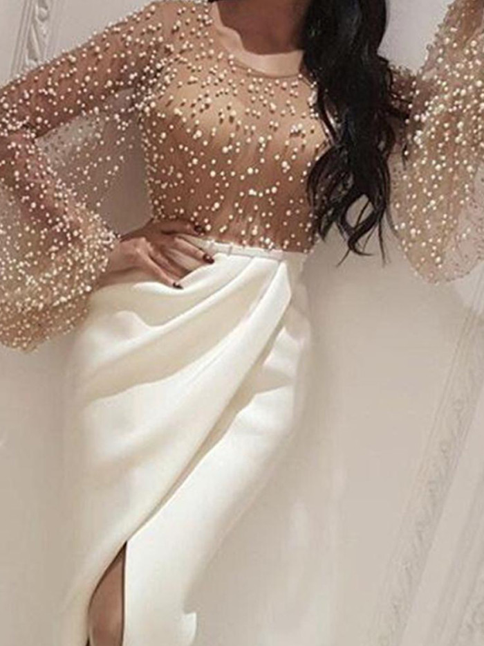 Women's Elegant Formal Fashion Fashion Party Mesh Panel Slit Wedding Guest Dress