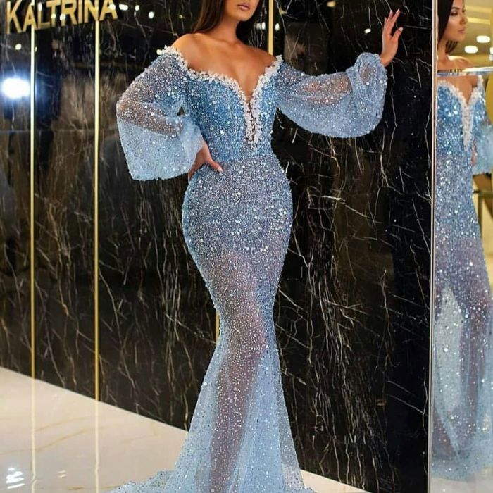 Women's Fashion Casual Elegant V-Neck See-Through Mermaid Wedding Guest Dress