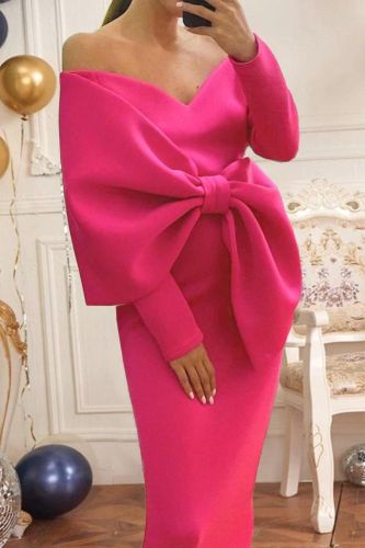 Women's Fashion Party Big Bow Elegant Evening Wedding Guest Dress
