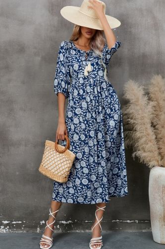 Ladies Fashion V Neck Loose Bohemian Seaside Casual  Maxi Dress