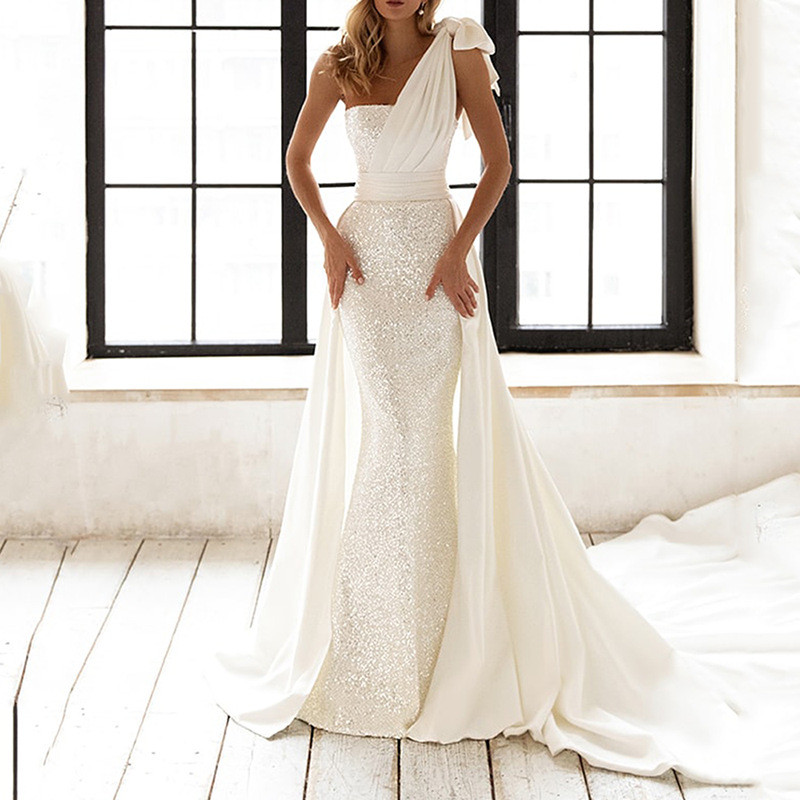 Sexy Elegant Slim Fashion Lace-Up Sequin Party Tube Top Wedding Guest Dress