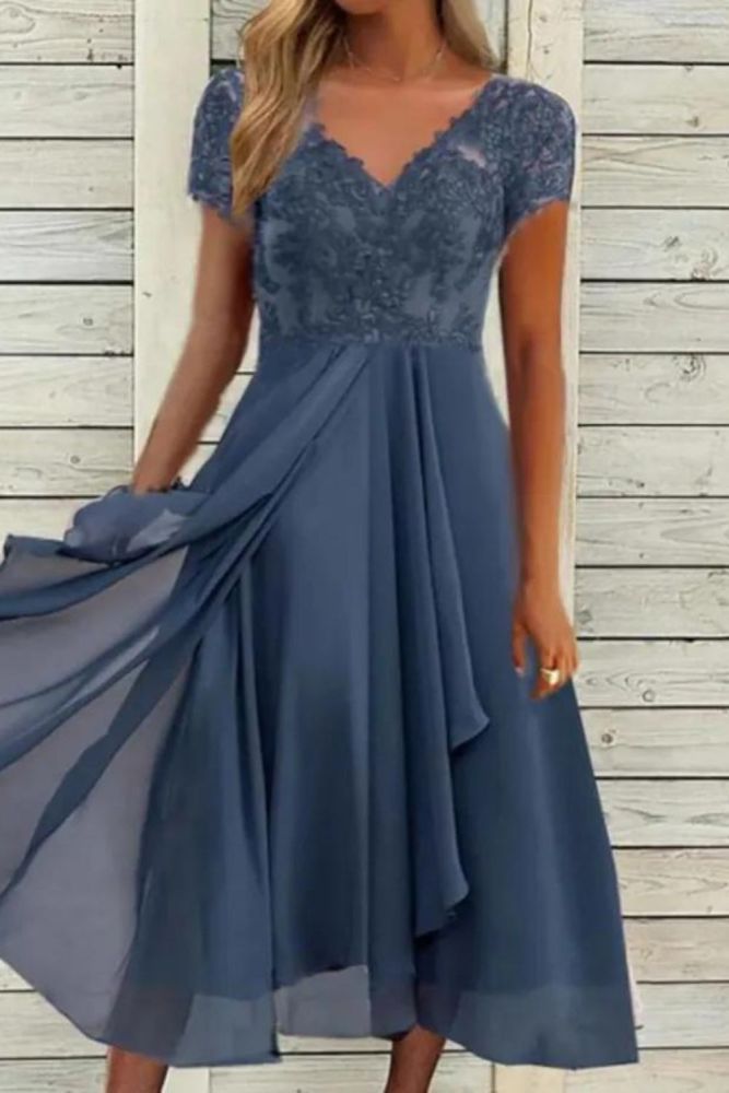 Elegant Fashion Party O Neck Lace Sleeveless Prom A Line Boho Maxi Dress
