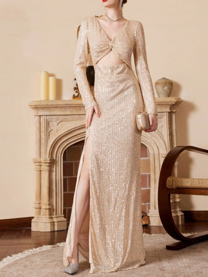 Women's Sexy Temperament Sequin Elegant Fashion Wedding Guest Dress