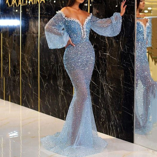 Women's Fashion Casual Elegant V-Neck See-Through Mermaid Wedding Guest Dress