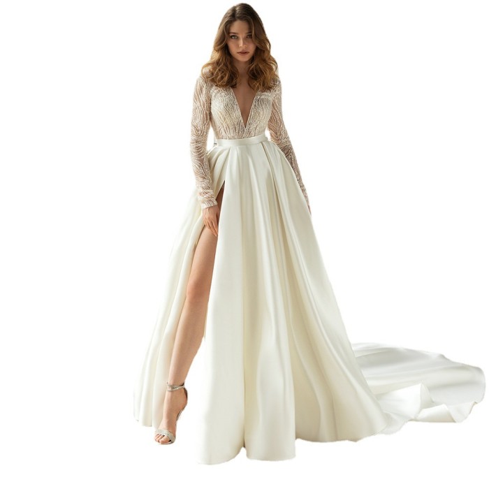 Women's Fashion Elegant Bronzing Hollow V-Neck Elegant Party Wedding Guest Dress