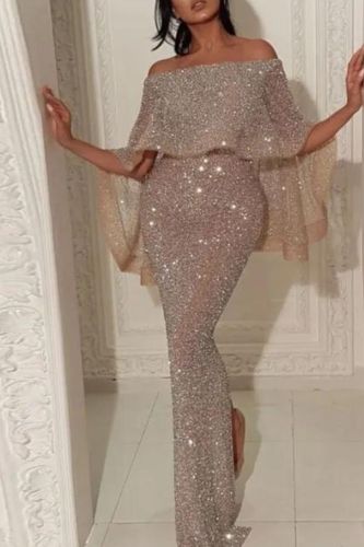 Fashion Off Shoulder Prom Sparkly Sexy Mermaid Party Wedding Guest Dress