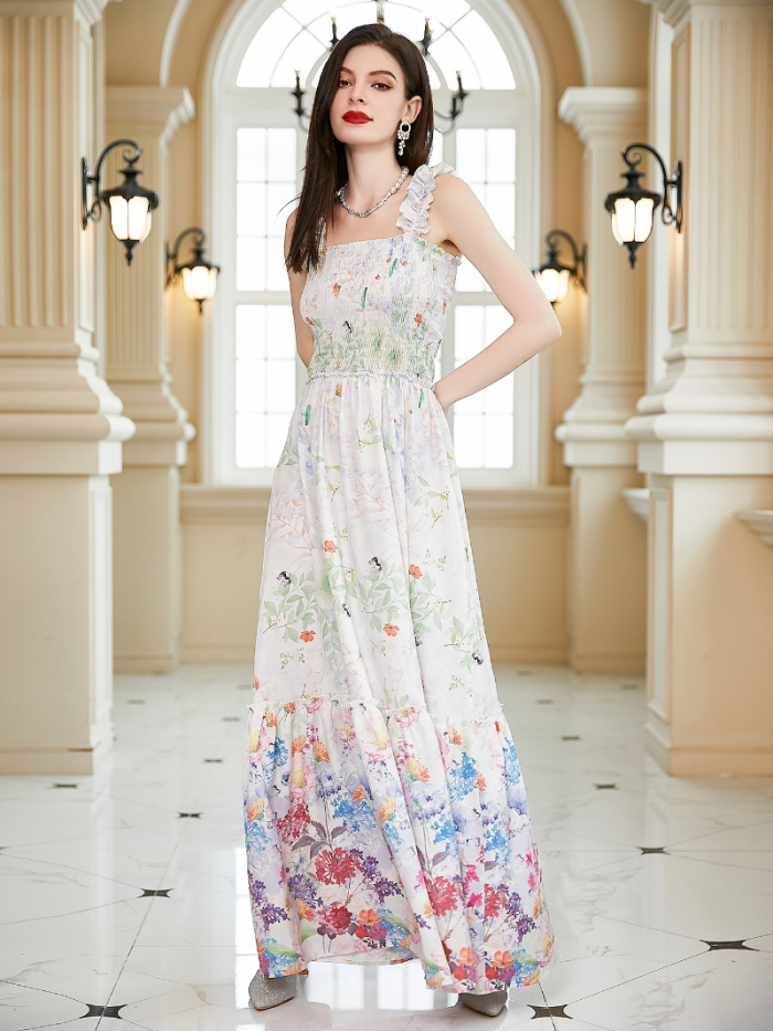 Elegant Floral Print Bodycon Boho Party Casual Sleeveless High Waist Resort Maxi Dress