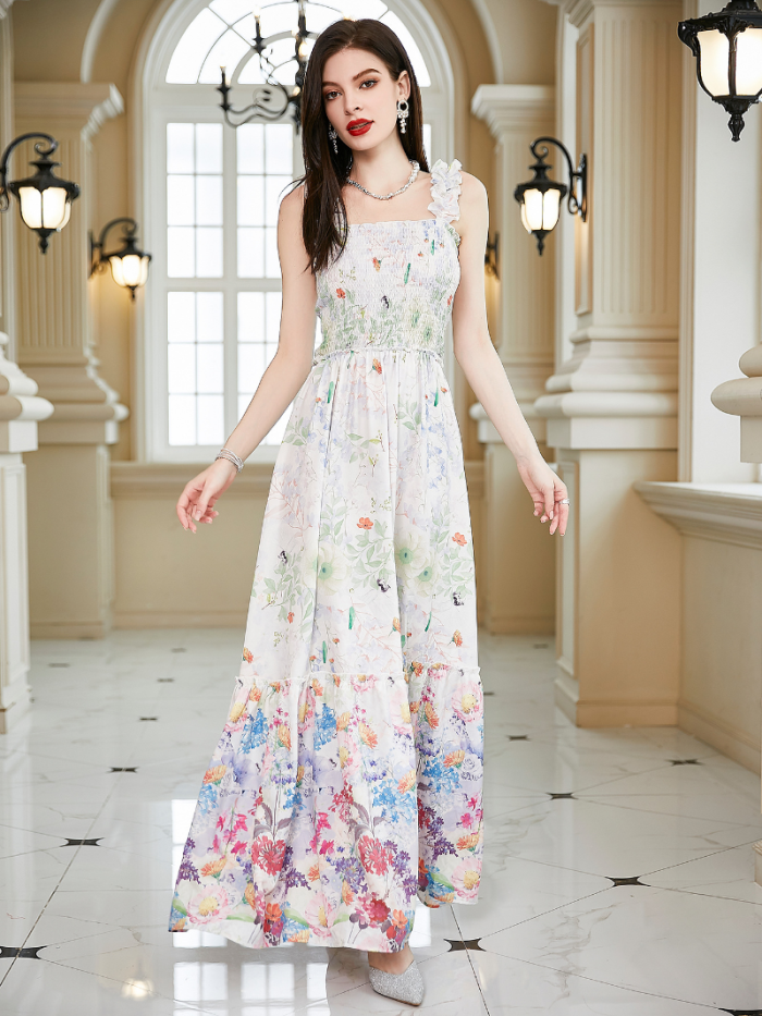 Elegant Floral Print Bodycon Boho Party Casual Sleeveless High Waist Resort Maxi Dress