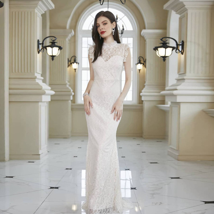 Summer Women's Fashion Sexy Slim Sleeveless See-Through Wedding Guest Dress