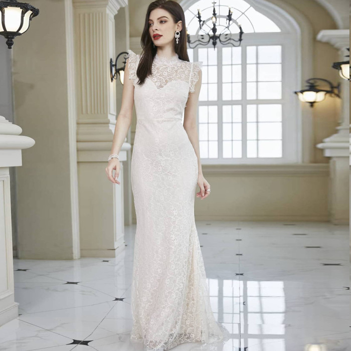 Summer Women's Fashion Sexy Slim Sleeveless See-Through Wedding Guest Dress