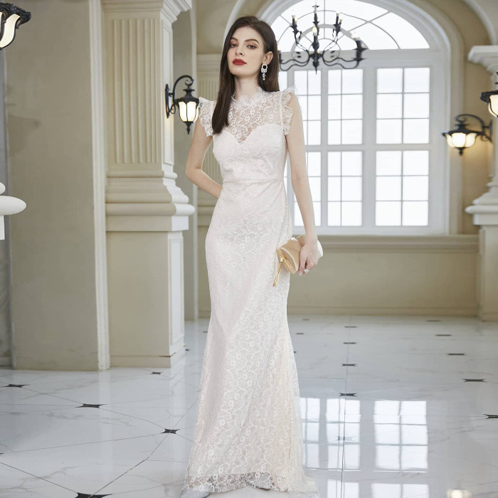 Summer Women's Fashion Sexy Slim Sleeveless See-Through Wedding Guest Dress