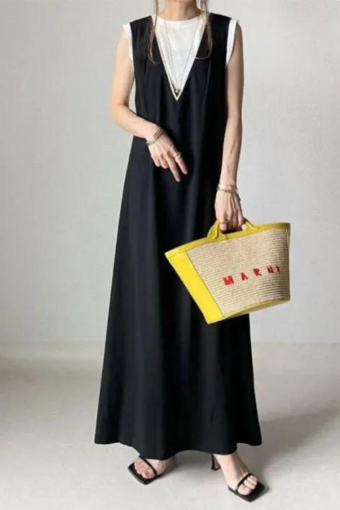 Summer Fashion Solid Color Deep V Cross Back Sleeveless Maxi Dress