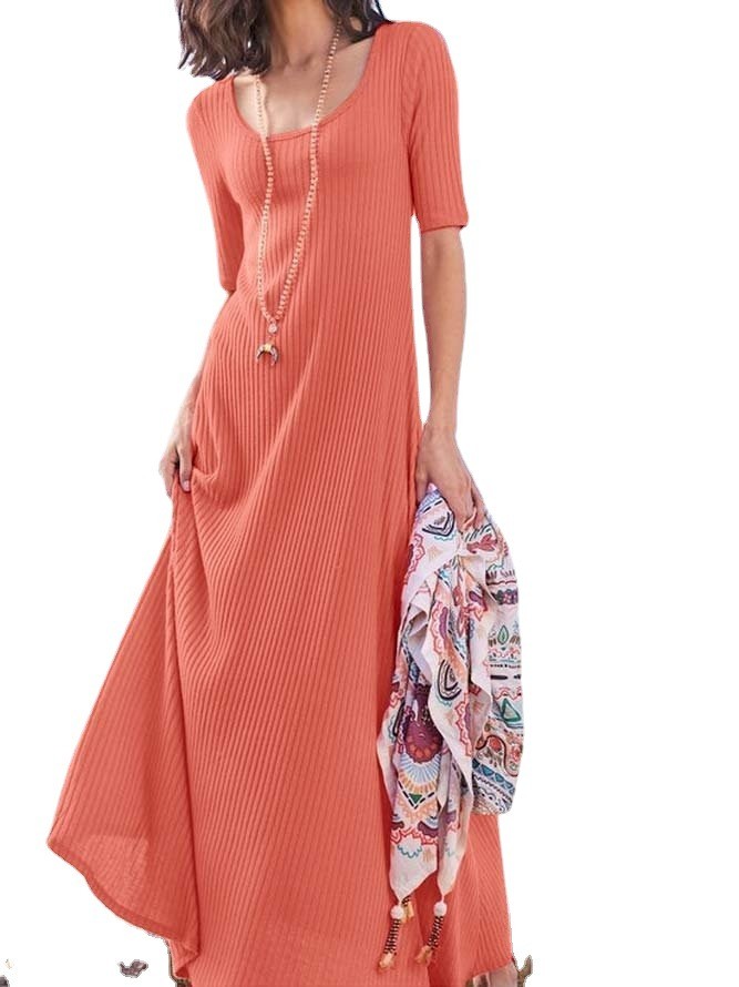 Women's Fashion Solid Color Short Sleeve Knit Elegant Sexy Party Maxi Dress