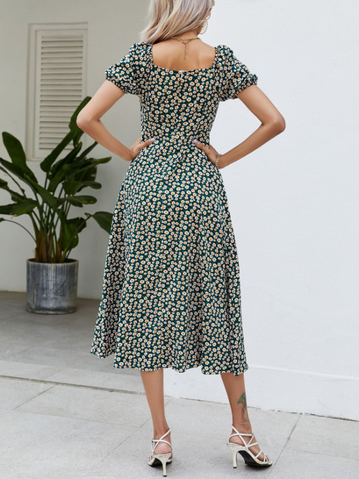 Summer Fashion Print Elegant Lace Up Sexy Strapless Slit Maxi Dress