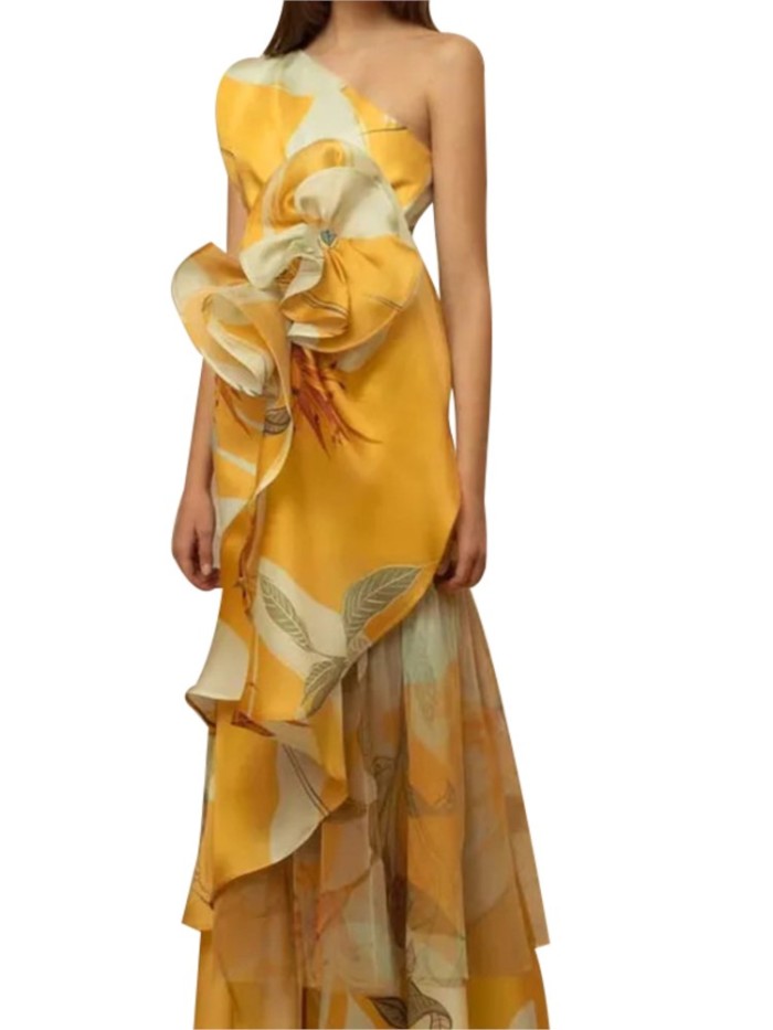 Women's Printed Asymmetrical Slim Retro Backless Sleeveless Wedding Guest Dress