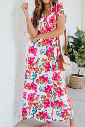 Summer Fashion Elegant Temperament Slit V-neck Print A-Line Maxi Dress