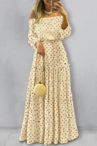 Summer Bohemian Temperament Bronzing Polka Dot Puff Sleeve Casual  Maxi Dress