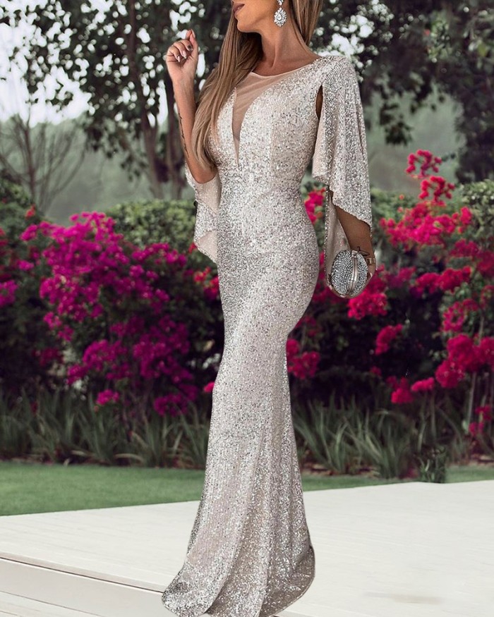 Fashion Sexy Suspender Temperament Ball Elegant Sequined Mermaid Wedding Guest Dress