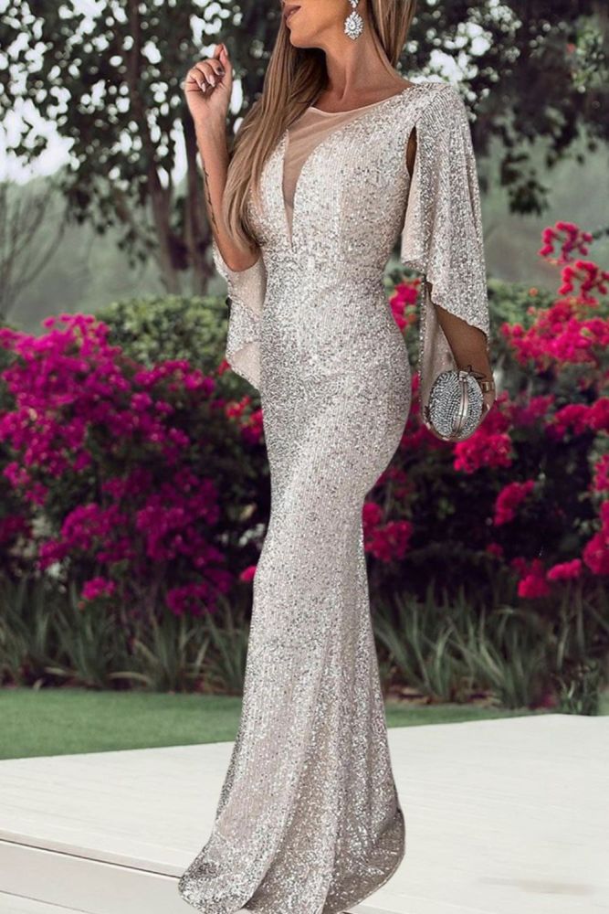 Fashion Sexy Suspender Temperament Ball Elegant Sequined Mermaid Wedding Guest Dress