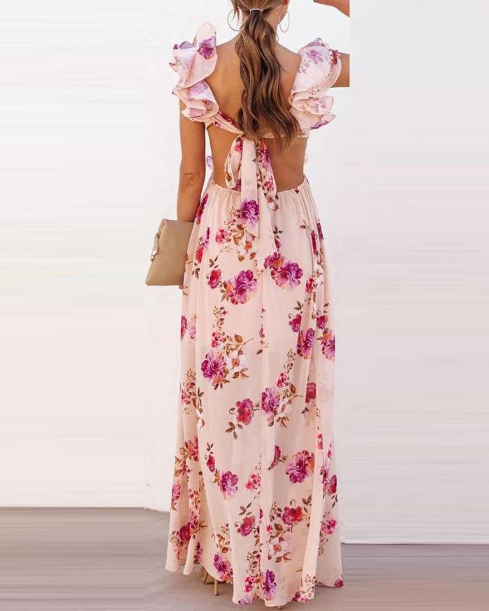 Summer Women's Floral Print Bohemian Fashion Casual V Neck Holiday  Maxi Dress