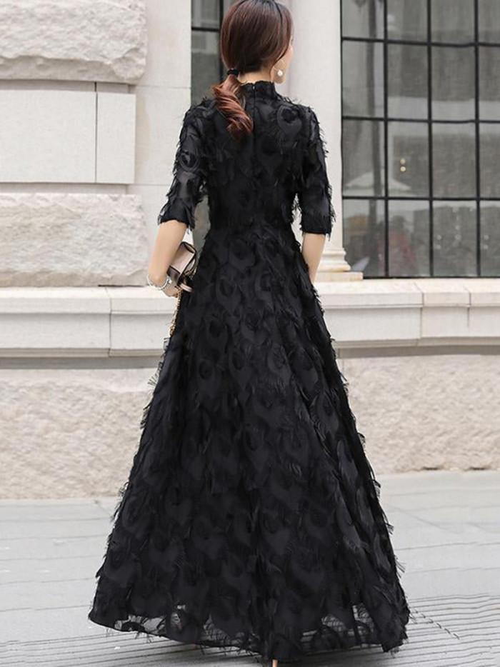 Women's Sexy Elegant Party Long Sleeve V Neck Lace Wedding Guest Dress