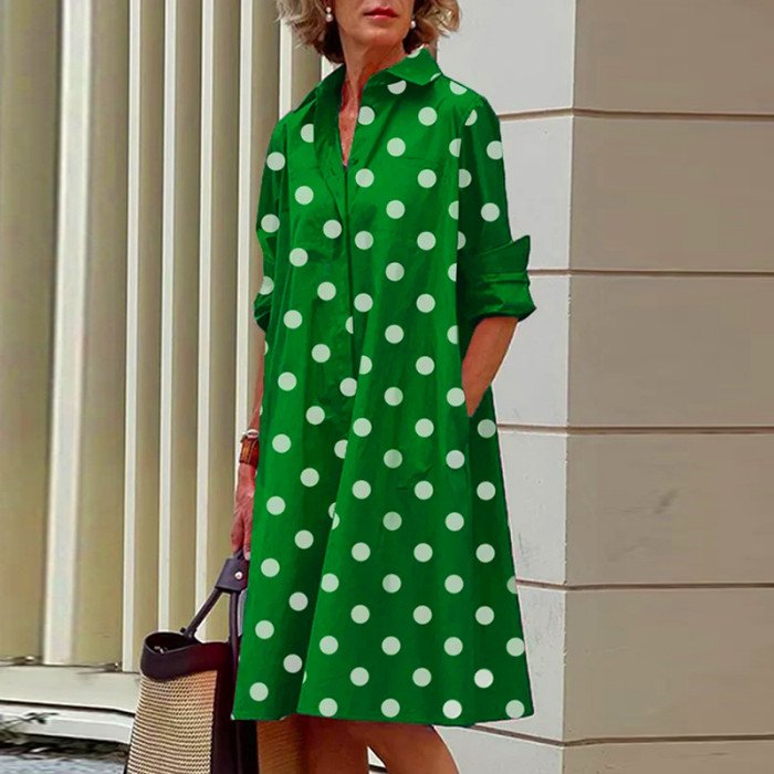 Bohemian Long Sleeve Print Sexy Pocket V Neck Loose Casual Dress