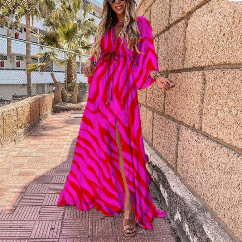 Elegant Vacation Style Loose Deep V-Neck Printed Long Dress main image 0