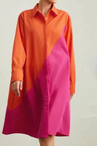 Ladies Fashion Lapel Printed Long Sleeve Shirt  Casual Dress