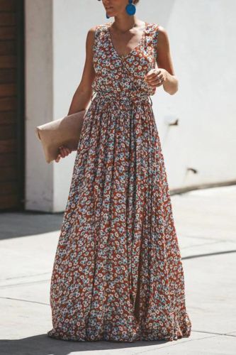 Summer Fashion Floral Print Maxi Dress Boho Beach Maxi Dress