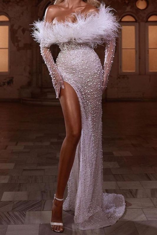 Women's Fashion Elegant Party Sexy Tube Top Slit Sequin Wedding Guest Dress