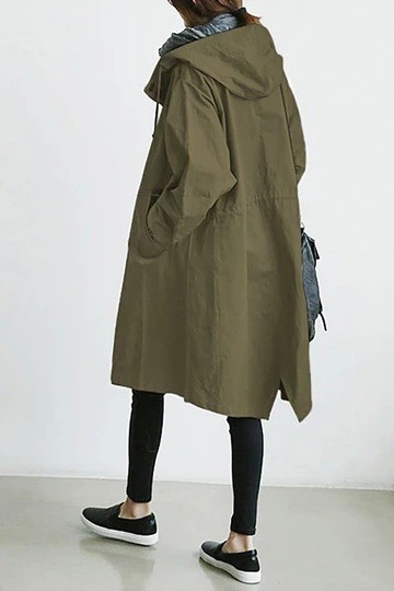 Women Fashion Casual Hooded Loose Trench Coat