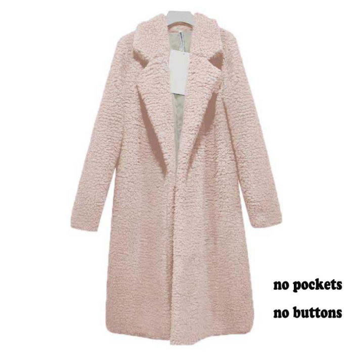 Woman Solid Color Faux Fur Thick Warm Plush Coat